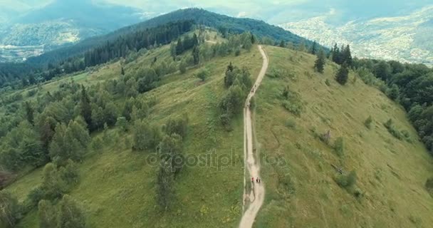 Vista aérea de la carretera de campo sobre la colina en la montaña — Vídeo de stock