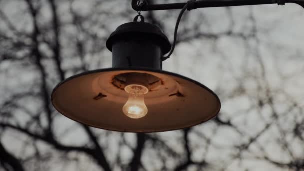 Старая уличная лампа, качающаяся на ветру — стоковое видео