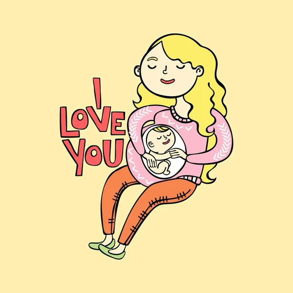 Ti voglio bene. Ragazza incinta. Futura mamma e il suo bambino . — Vettoriale Stock