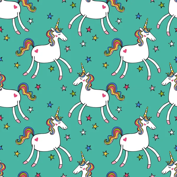 Unicornio y estrellas. Patrón de vector sin costura (fondo ). — Archivo Imágenes Vectoriales