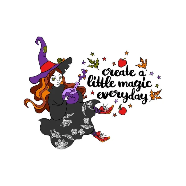 Biraz sihir günlük oluşturun. Cadı. Yıldız Yazdır. Elma. Sonbahar yaprakları. Yazı. Beyaz arka plan üzerinde izole vektör nesneleri.