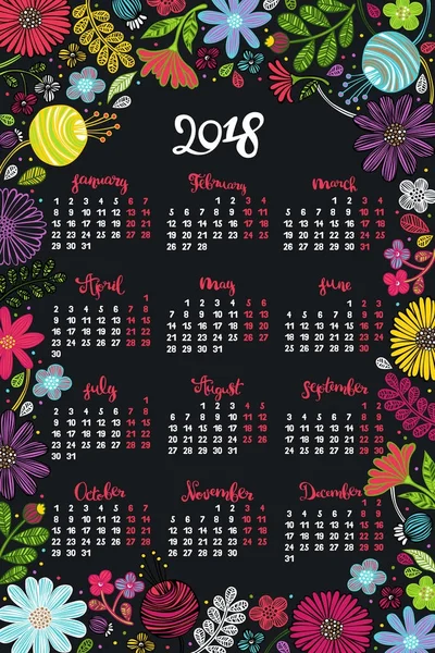 Ημερολόγιο. Λουλούδια πλαίσιο. — Διανυσματικό Αρχείο