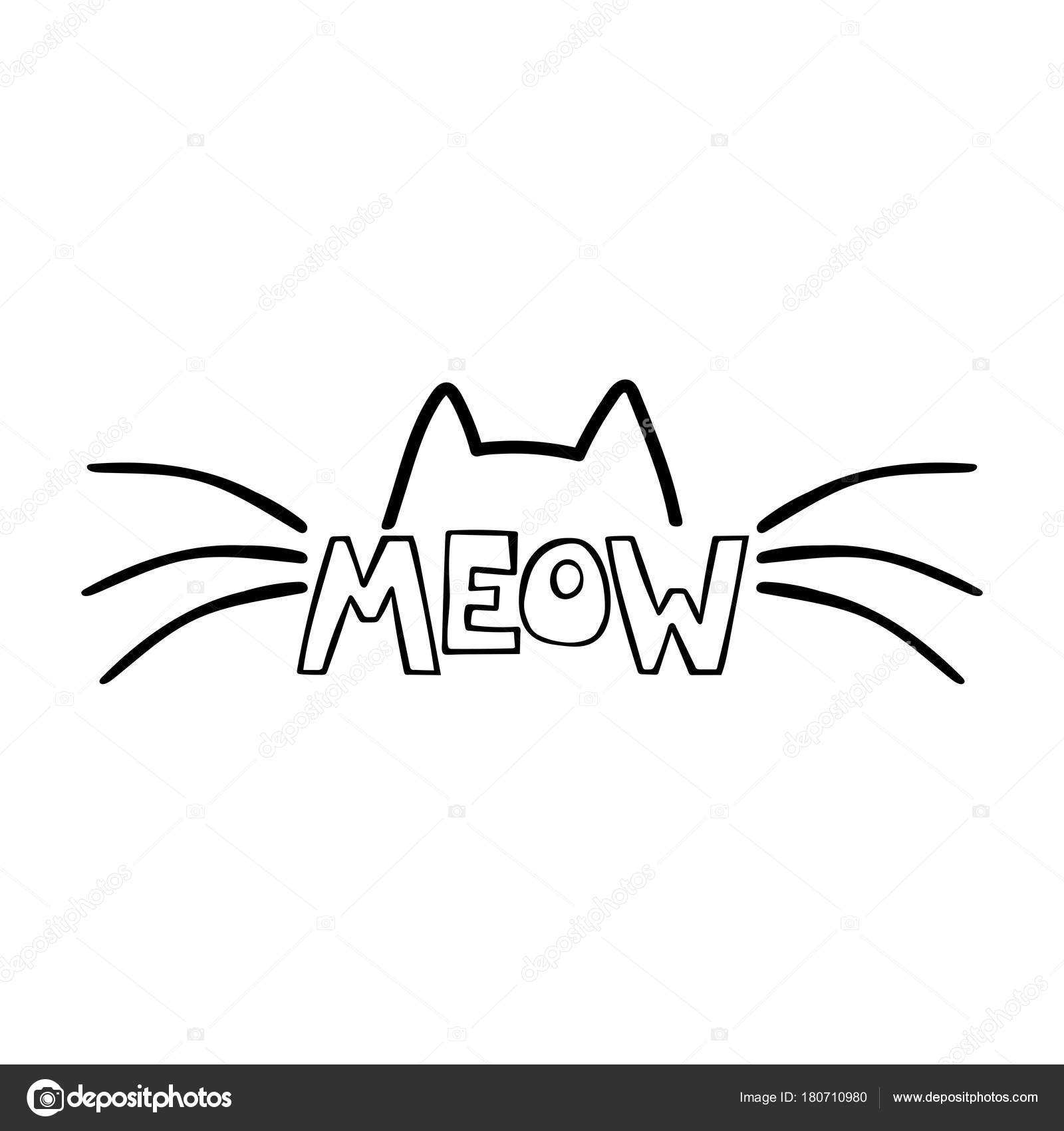 black face cat icon and text meow in the middle and white