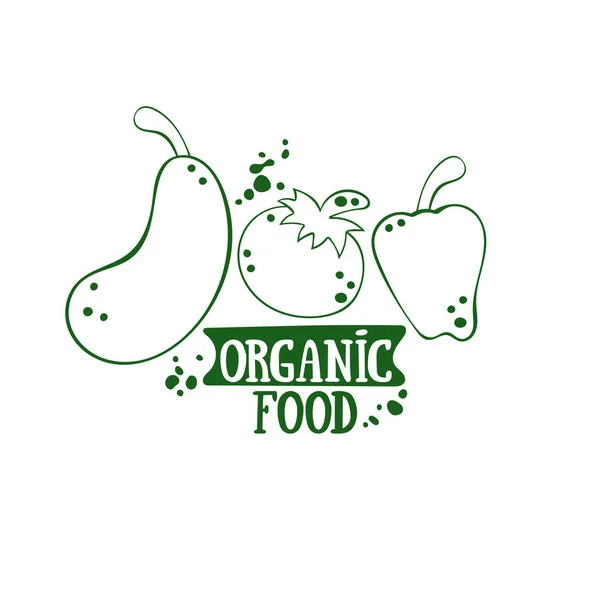 Organik Yiyecekler Sebze Harfleri Patlıcan Domates Biber Beyaz Arkaplandaki Izole — Stok Vektör