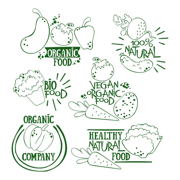 Lettrage Légumes Frais Bio Thème Végétalien Pommes Terre Concombre Tomate — Image vectorielle