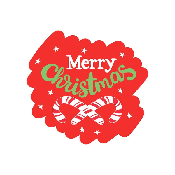 Счастливого Рождества Полосатые Леденцы Звезды Праздничное Письмо Изолированный Векторный Объект — стоковый вектор
