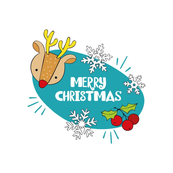Счастливого Рождества Письмо Праздник Милый Олень Омела Снежинки Изолированный Векторный — стоковый вектор