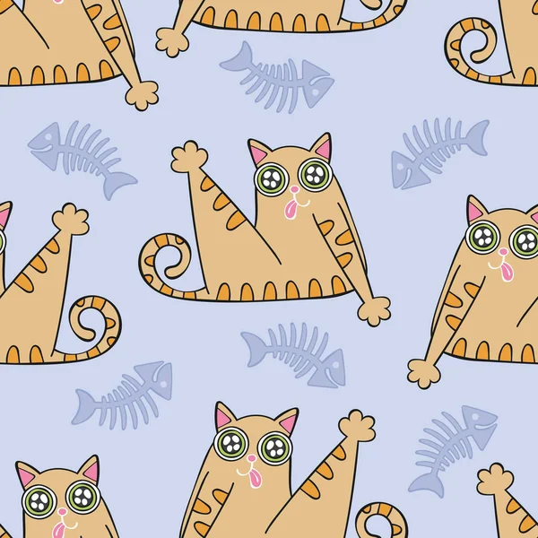 Roztomilá Kočka Bezešvé Vektorové Obrazce Pozadí Karikatura — Stockový vektor