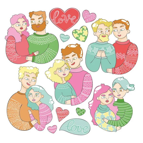 Kärlek Färdiga Par Familj Man Och Kvinna Två Män Två — Stock vektor