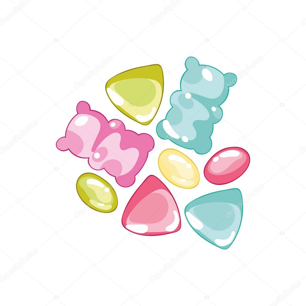 Jelly bears. Isolated vector objects on a white background. Cartoon food.
