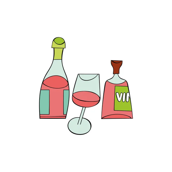 Червоне Вино Пляшка Винний Келих Ізольований Векторний Єкт Білому Тлі — стоковий вектор