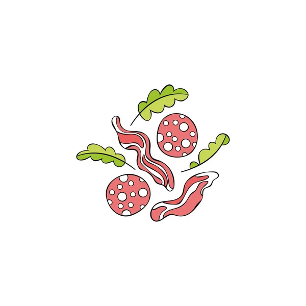 Sausage Meat Bacon Sausage Slices Cartoon Food Isolated Vector Objects — ストックベクタ