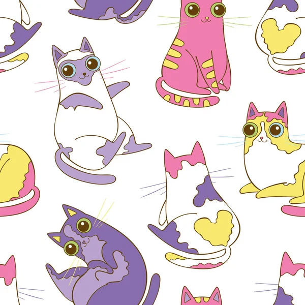 Lindo Gato Dibujos Animados Patrón Vector Sin Costura Fondo Impresión — Vector de stock