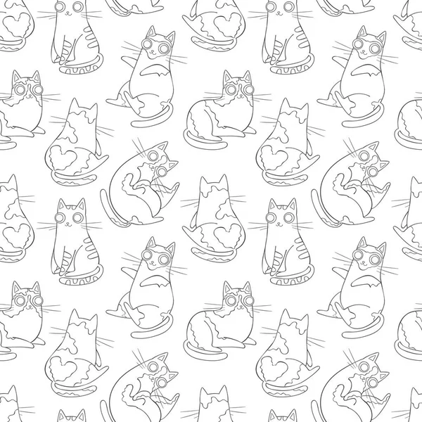 かわいい漫画猫 シームレスなベクトルパターン Print — ストックベクタ