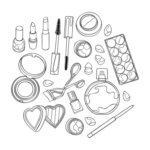 Cosmetics and fashion background with make up artist objects. Stock