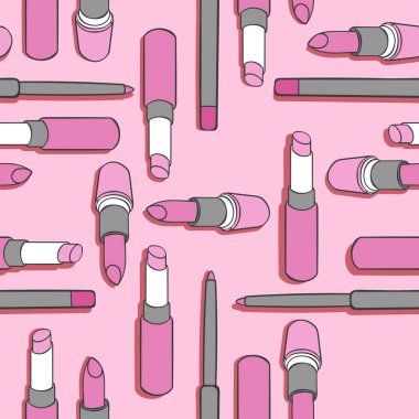 Ruj izi. Kozmetik. Kusursuz vektör deseni (arkaplan). Çizgi film baskısı.