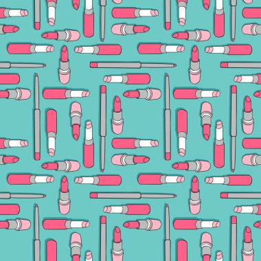 Ruj izi. Kozmetik. Kusursuz vektör deseni (arkaplan). Çizgi film baskısı.