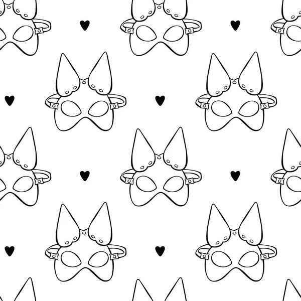 革のマスク キティ Bdsmマスク 漫画の印刷 シームレスなベクトルパターン — ストックベクタ
