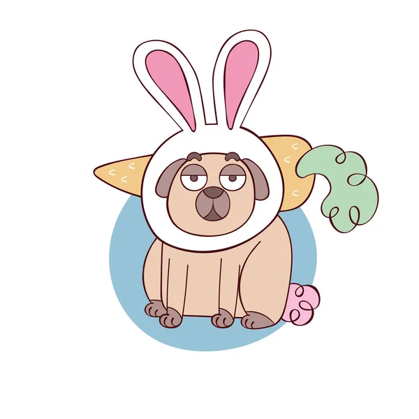 Joli Chiot Pug Chiot Animal Dessin Animé Lapin Carotte Objet — Image vectorielle