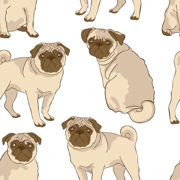 Graciosos Pugs Lindos Letras Perros Pugs Impresión Animales Dibujos Animados — Vector de stock