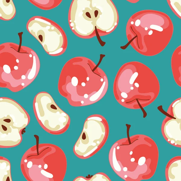 Apples Fruits Seamless Vector Pattern Background — Stock Vector