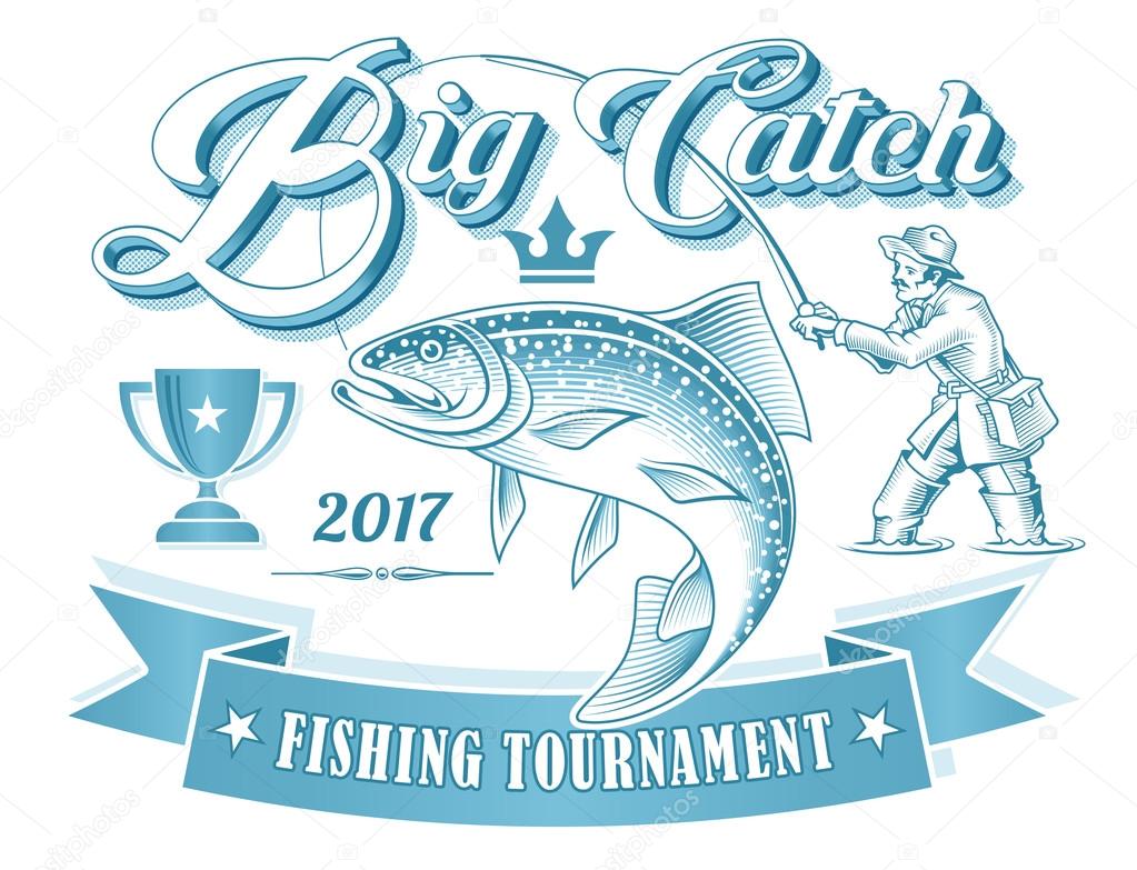 Classic vintage looking vector illustration for a fishing tournament or club logo