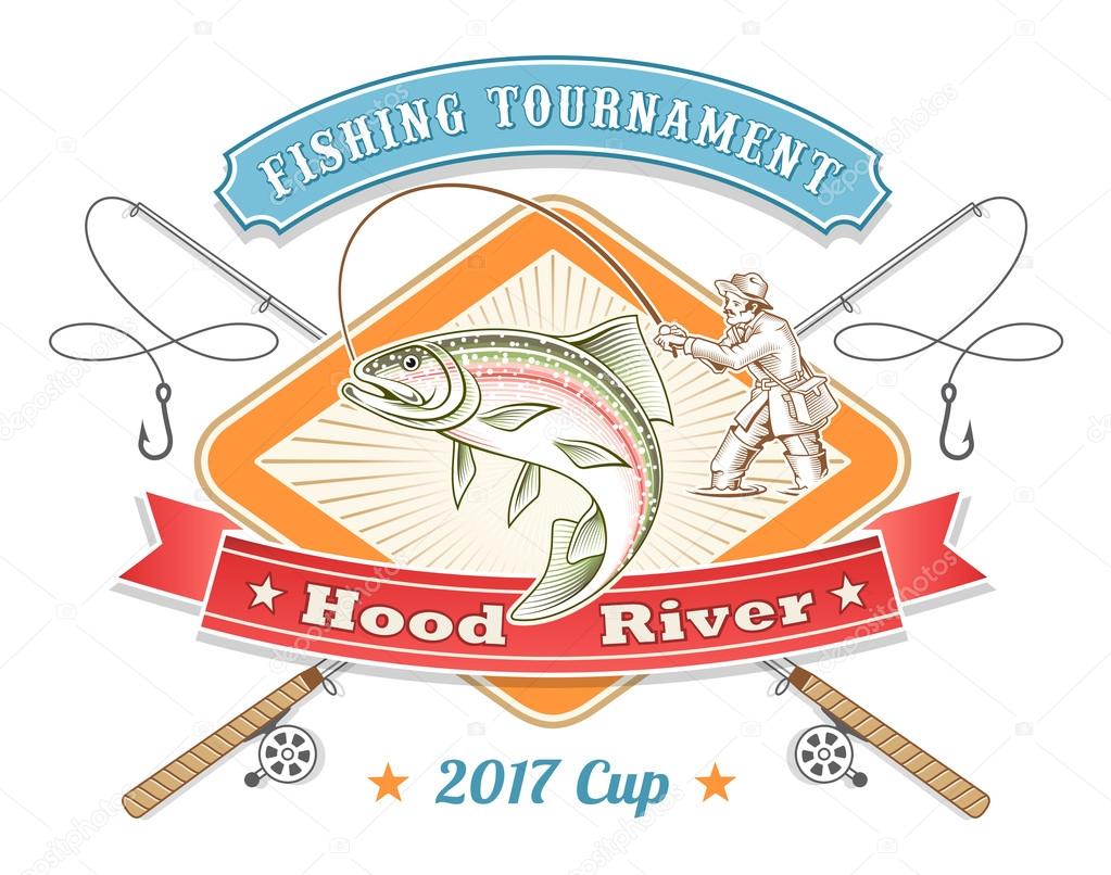 Colorful Classic vintage looking vector illustration for a fishing tournament or Angling club logo