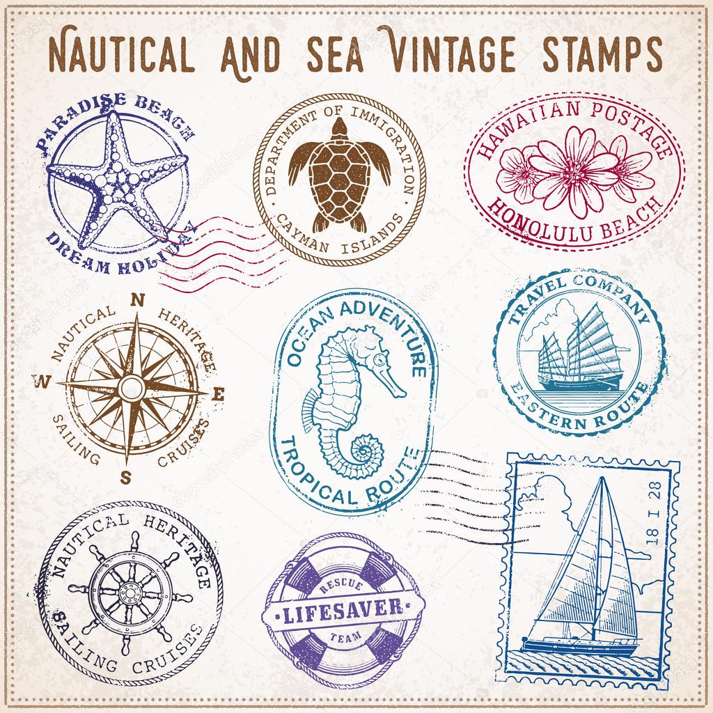 vector sea journey vintage stamps