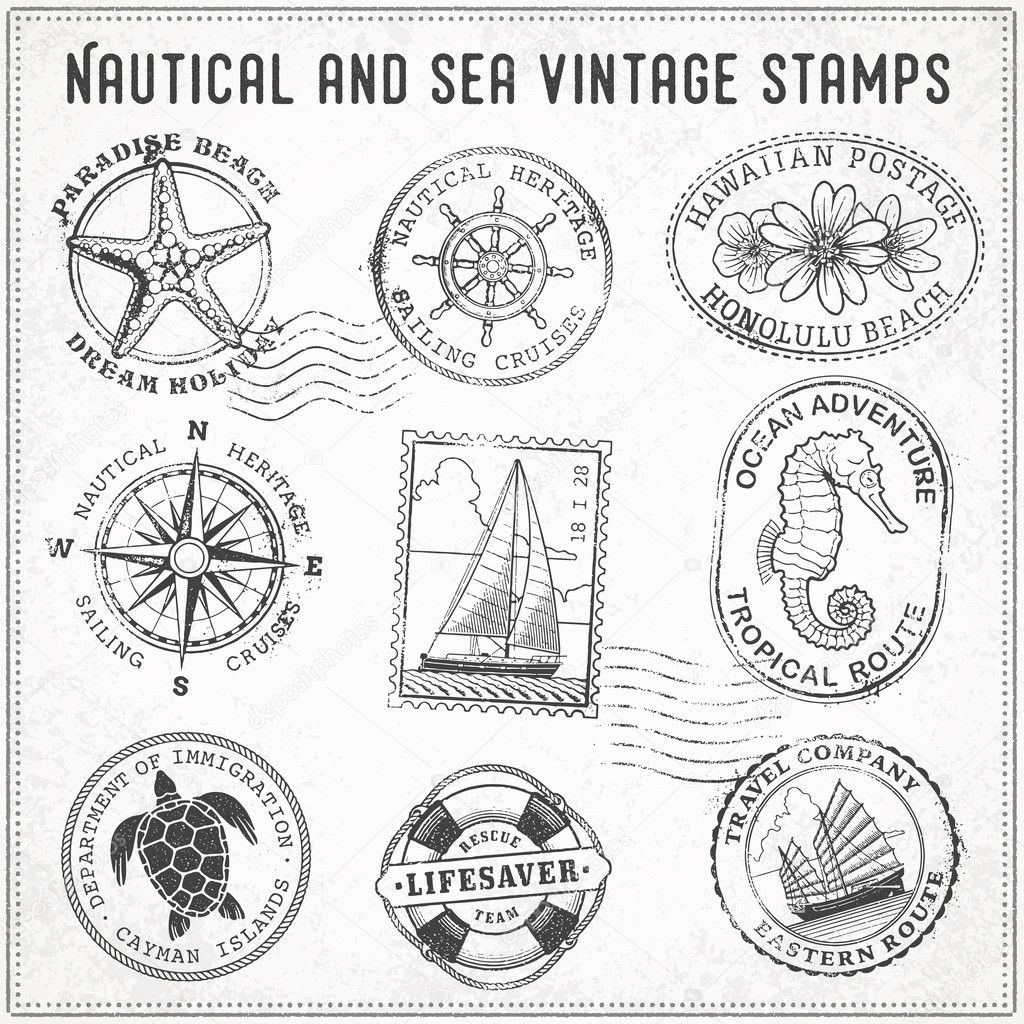 Vector sea journey vintage stamps 2