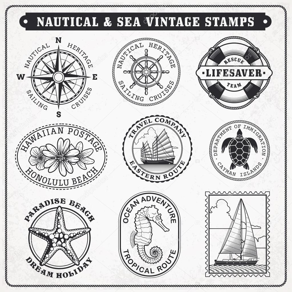 Vector sea journey vintage stamps 2