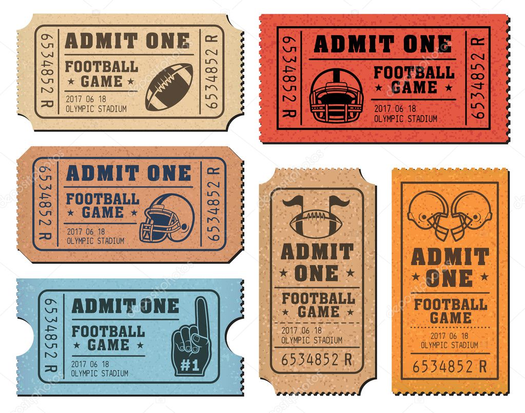 Collection of vector illustrations of raffle tickets of events and games of American Football