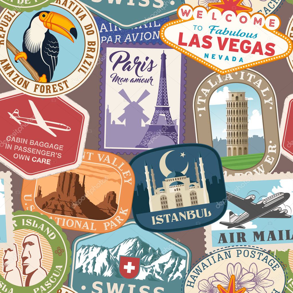 Vector travel Stamps colorful texture