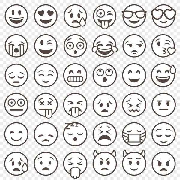 Vector Delineado Emoticon gran conjunto — Archivo Imágenes Vectoriales
