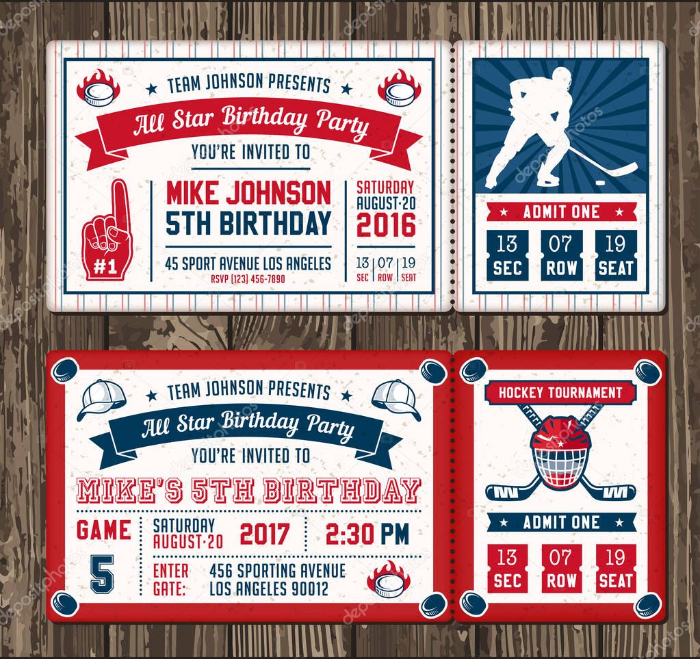 Colorful Vector Template Tickets for Hockey theme Party Invites