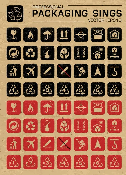 Conjunto de iconos de grunge de embalaje vectorial — Archivo Imágenes Vectoriales