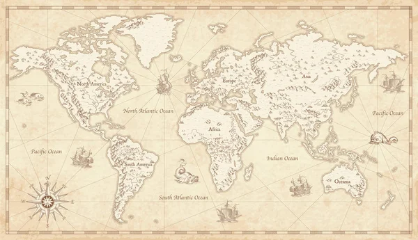 ヴィンテージのイラスト世界地図 — ストックベクタ