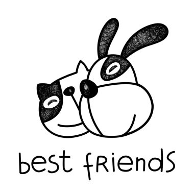 Vektör kedi ve köpek arkadaş çizim