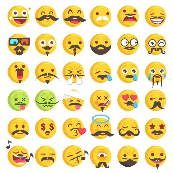 Μεγάλο σύνολο 36 emojis μουστάκι — Διανυσματικό Αρχείο