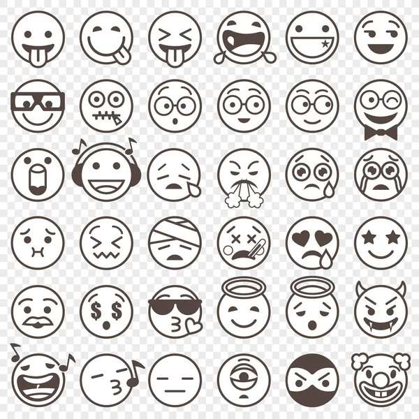 Umrissenes Schwarz-Weiß-Emoji-Set 2 — Stockvektor