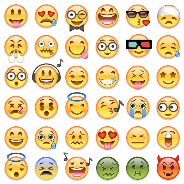 Μεγάλο σύνολο 36 emojis emoticons — Διανυσματικό Αρχείο