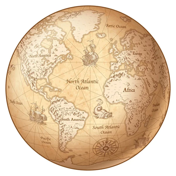 Vector Globe Vintage World Map — Stock Vector