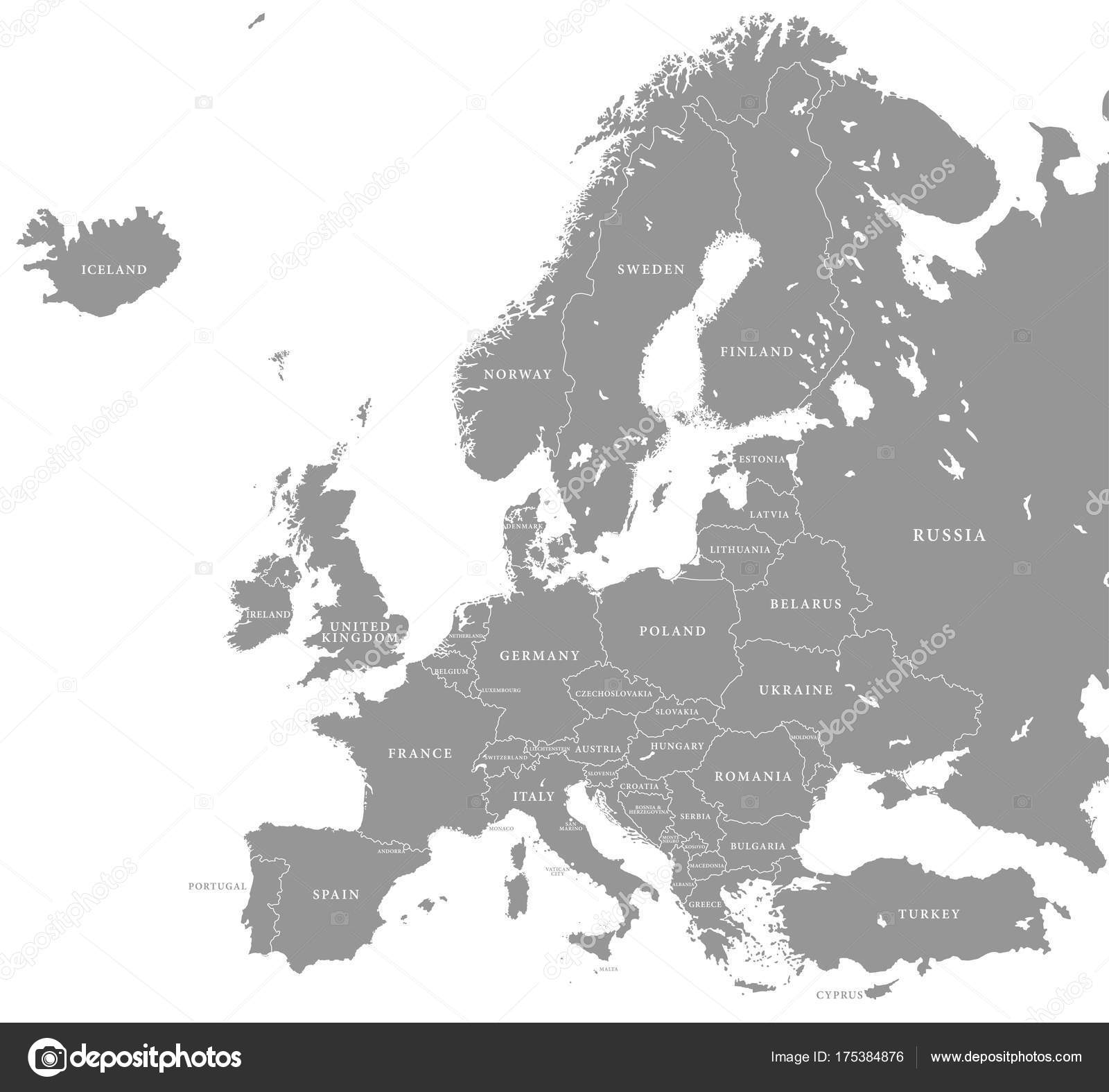 Map Of Europe Grey Vector Grey Europe Map Stock Vector Image By ©Pingebat #175384876