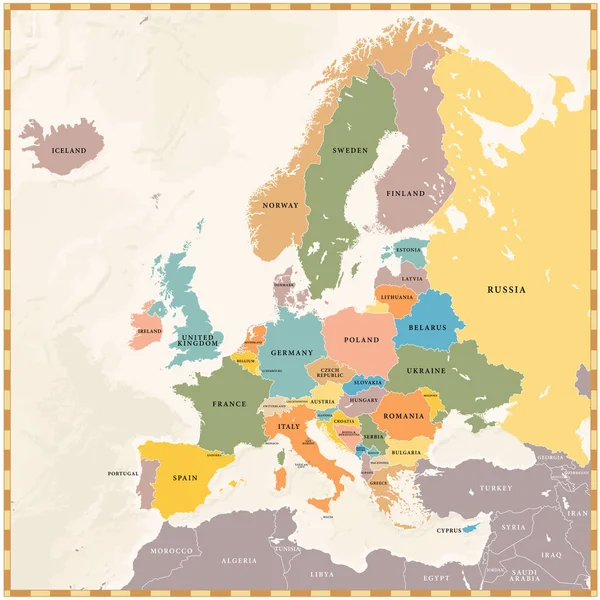 Mapa da Vector Vintage Europe —  Vetores de Stock