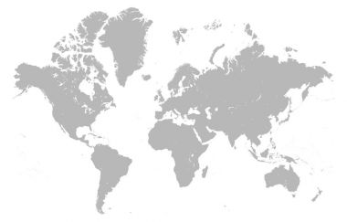 Vektör Mercator gri Dünya Haritası Detaylı