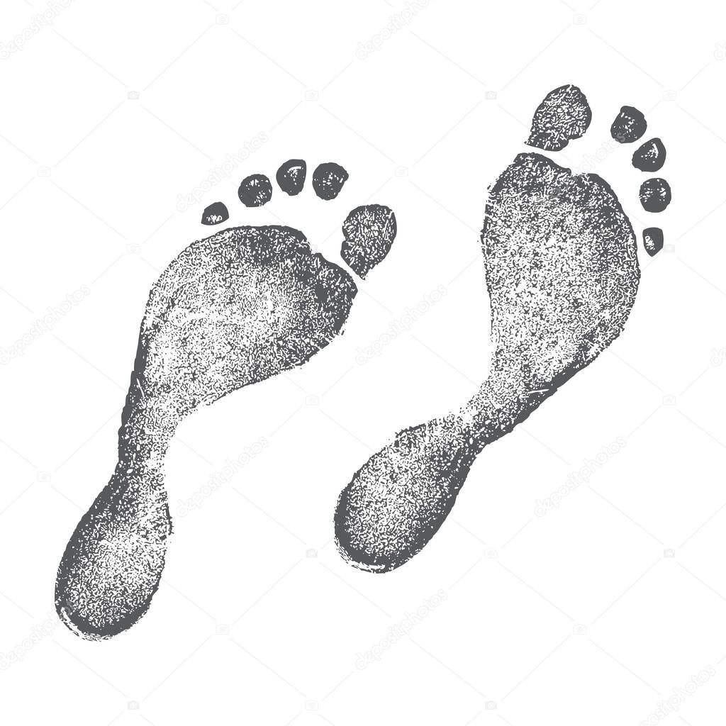 Vector Illustration of two dark grunge footprints tracks on white background