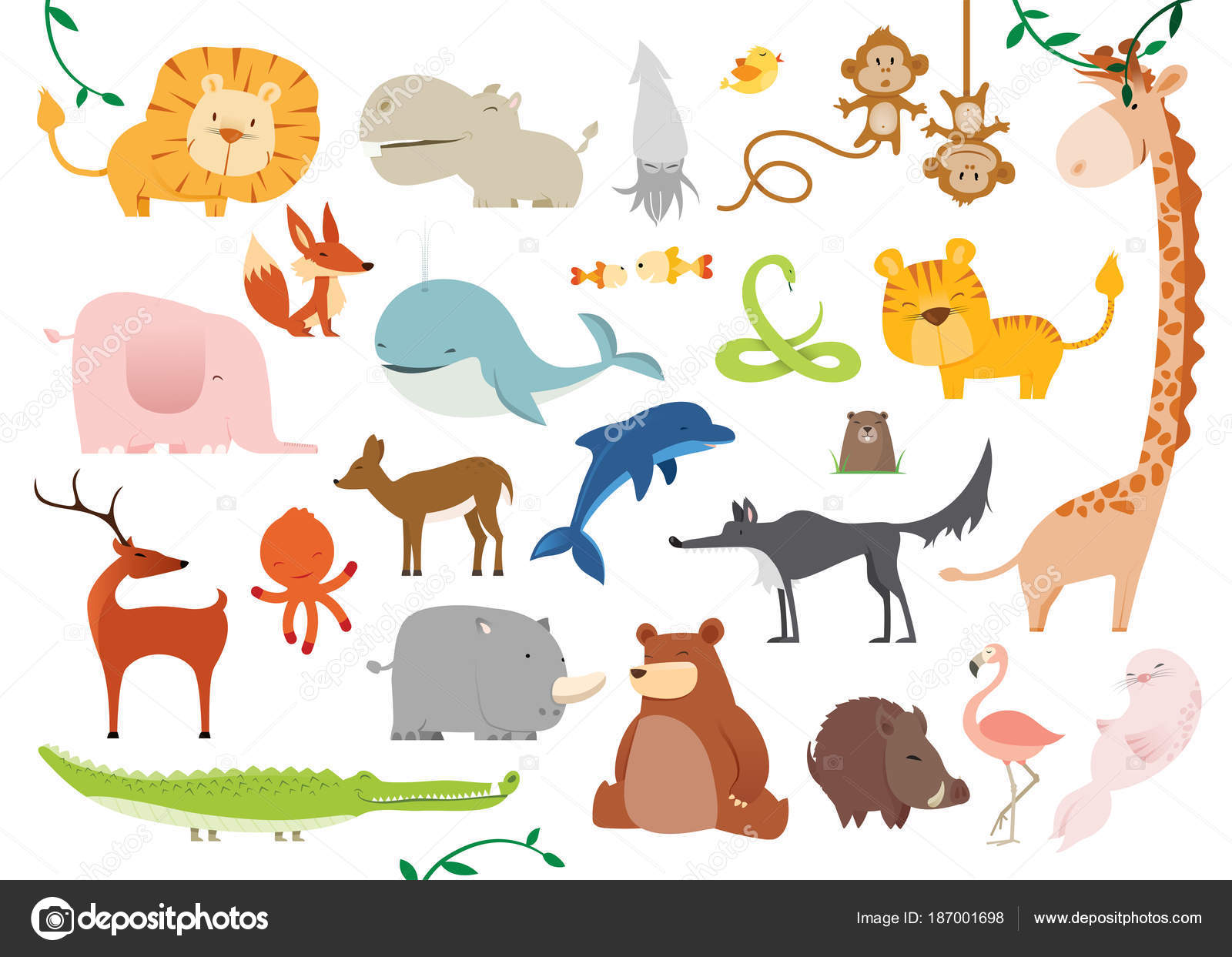 Creative Cute Wild Animals vector illustrations — Stock Vector
