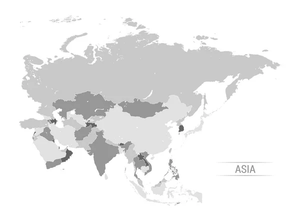 Azië kaart Greyscale Vector Illustratie — Stockvector