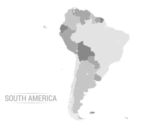 Mappa grigia di Vector South America — Vettoriale Stock