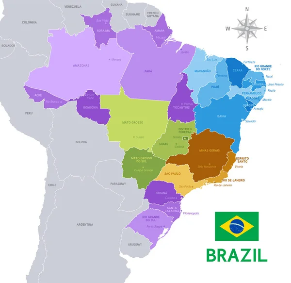 Mapa Administrativo do Vetor Brasil —  Vetores de Stock