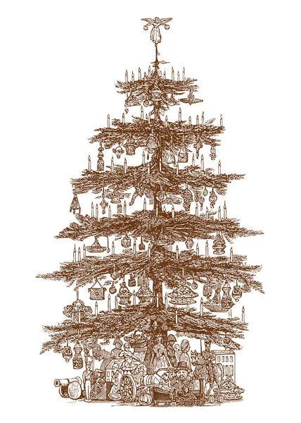 Kerstboom vintage illustatie. — Stockvector